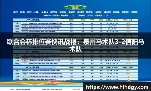 联合会杯排位赛快讯战报：泉州马术队3-2信阳马术队